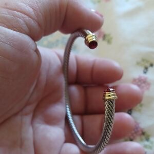 New Twisted Silver Cuff Bracelet With Gold And Red Tips